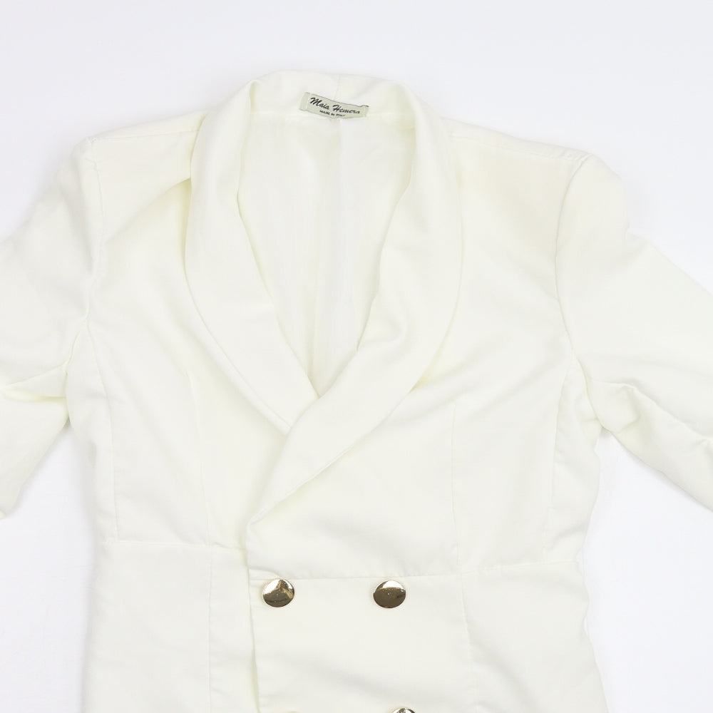 Maia Hemera Womens Ivory   Jacket Blazer Size L  - Ruched Sleeves