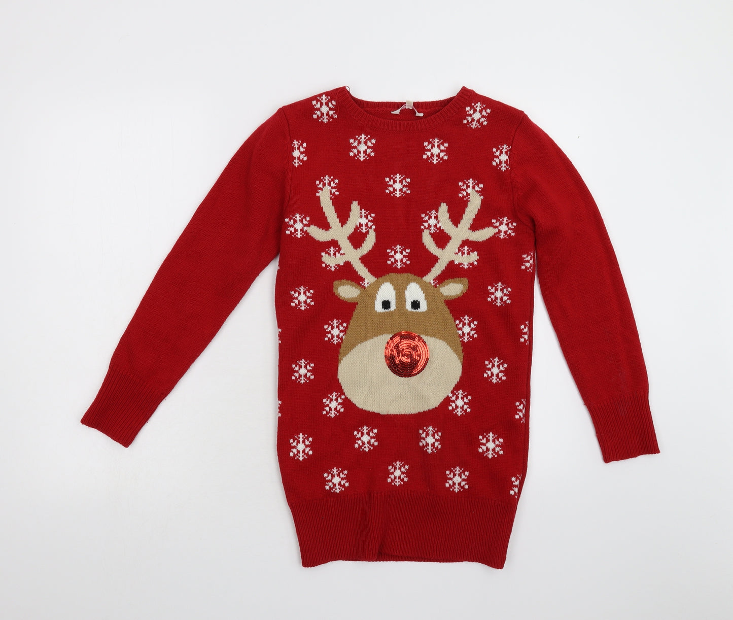 Miss Evie Girls Red  Knit Pullover Jumper Size 11-12 Years  - Christmas
