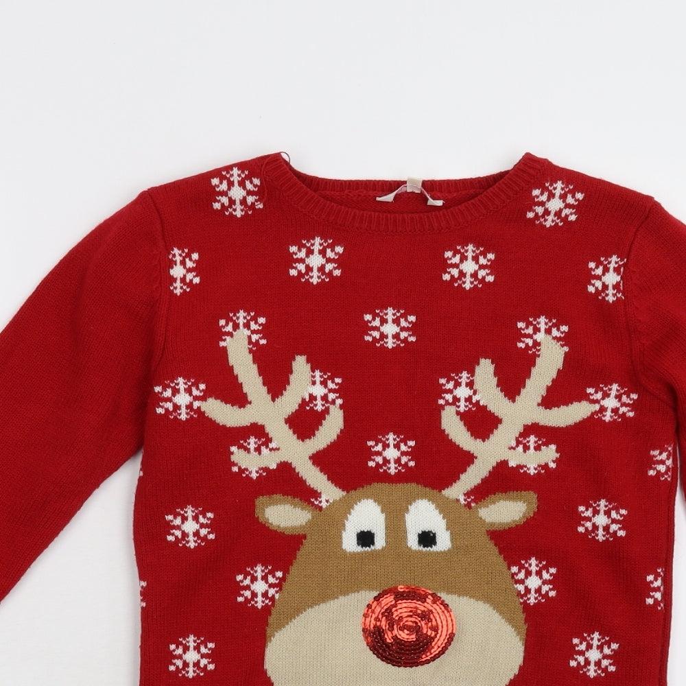 Miss Evie Girls Red  Knit Pullover Jumper Size 11-12 Years  - Christmas