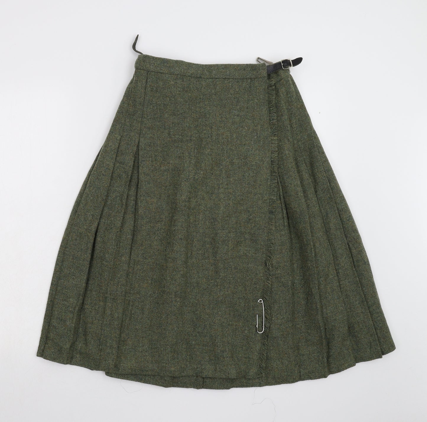 Preworn Womens Green  Tweed Pleated Skirt Size 10  - Kilt