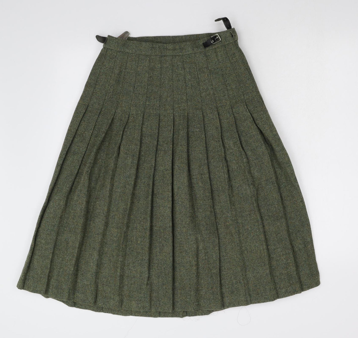 Preworn Womens Green  Tweed Pleated Skirt Size 10  - Kilt