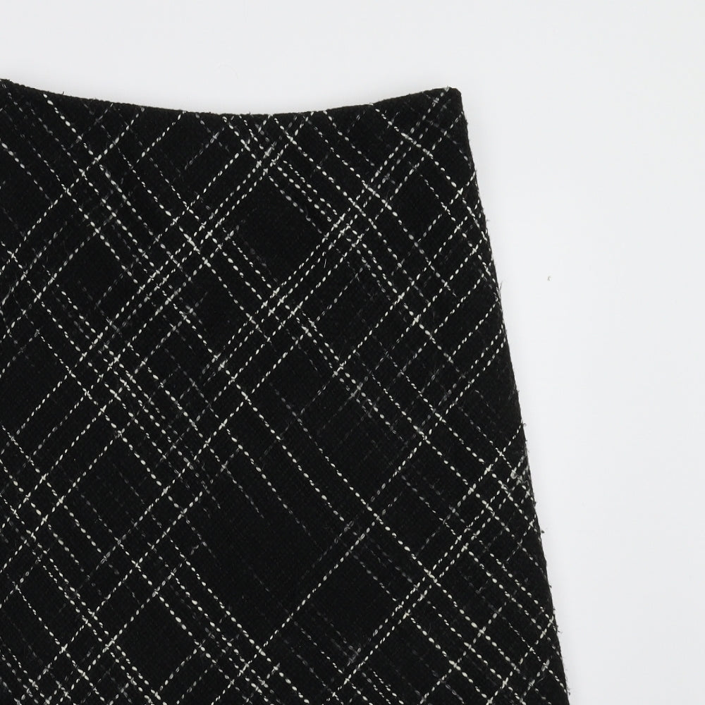 M&S Womens Black Check  A-Line Skirt Size 14