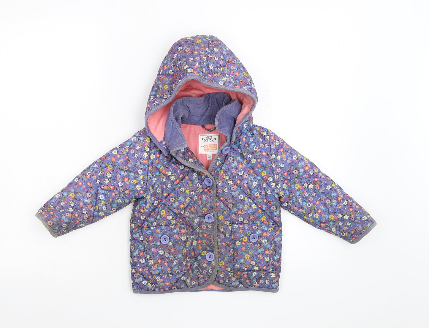 M&S  Blue Floral  Overcoat Coat Size 18-24 Months