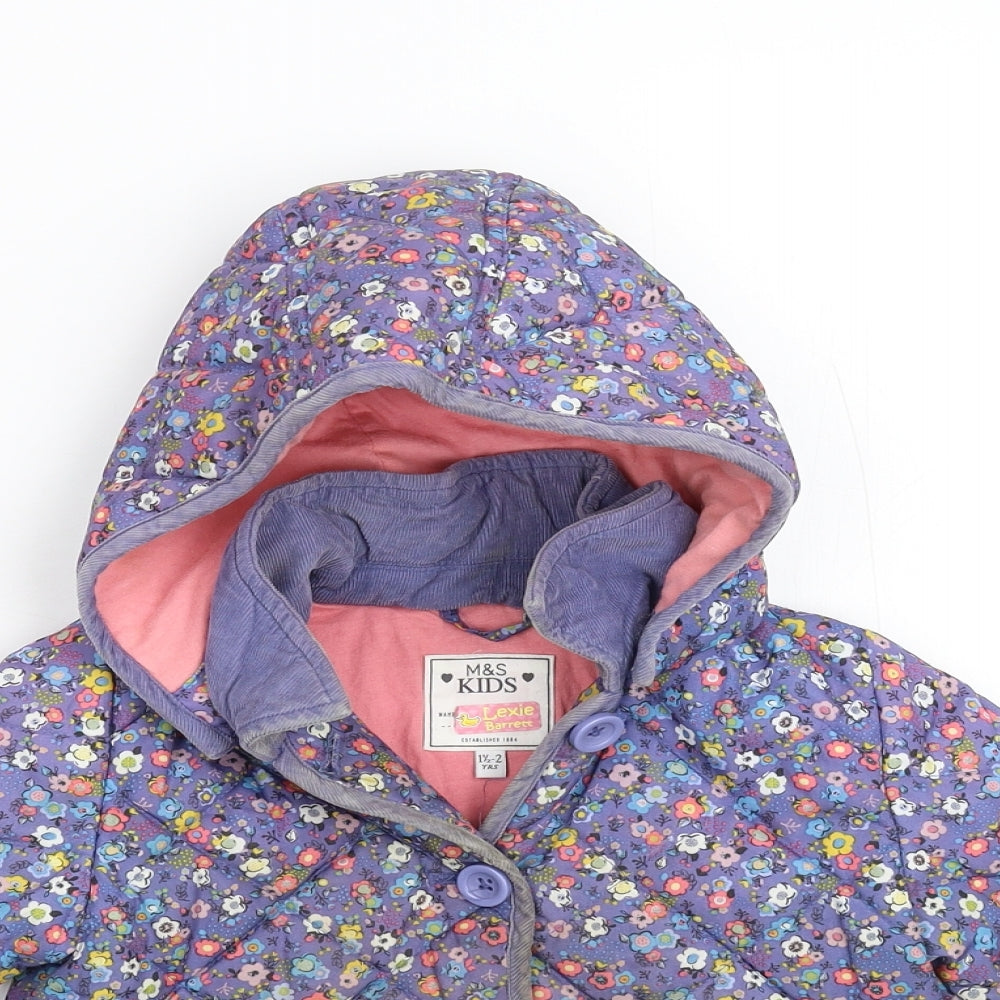 M&S  Blue Floral  Overcoat Coat Size 18-24 Months