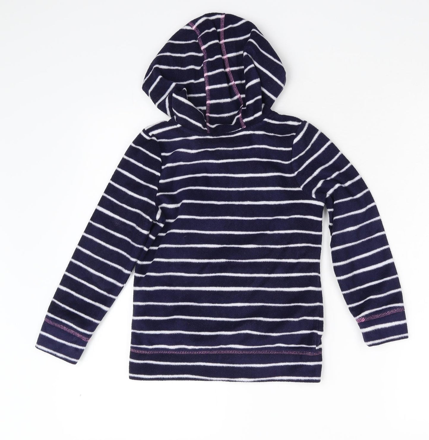 George Girls Blue Striped Fleece Pullover Hoodie Size 6-7 Years
