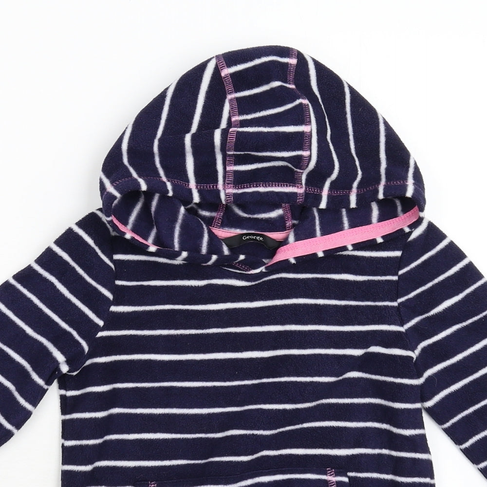George Girls Blue Striped Fleece Pullover Hoodie Size 6-7 Years