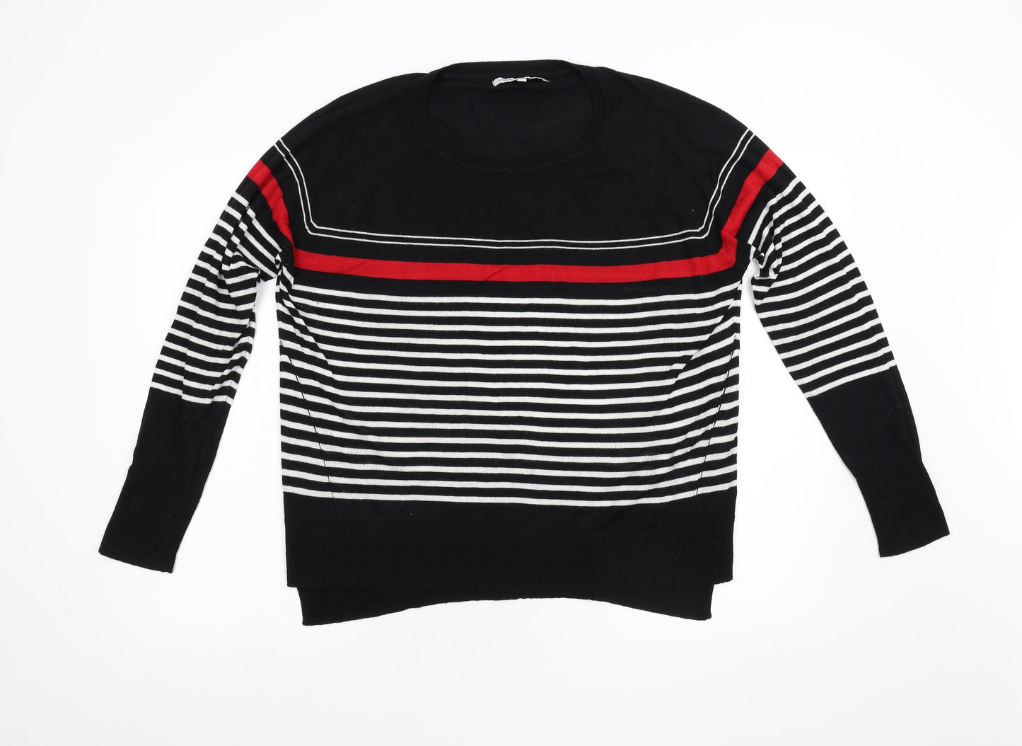 Love Knitwear Womens Black Striped Knit Pullover Jumper Size 16