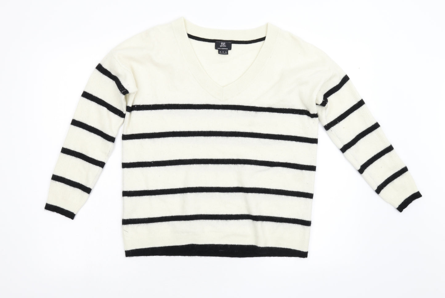 F&F Womens Ivory Striped  Pullover Jumper Size 12  - 100% Cashmere