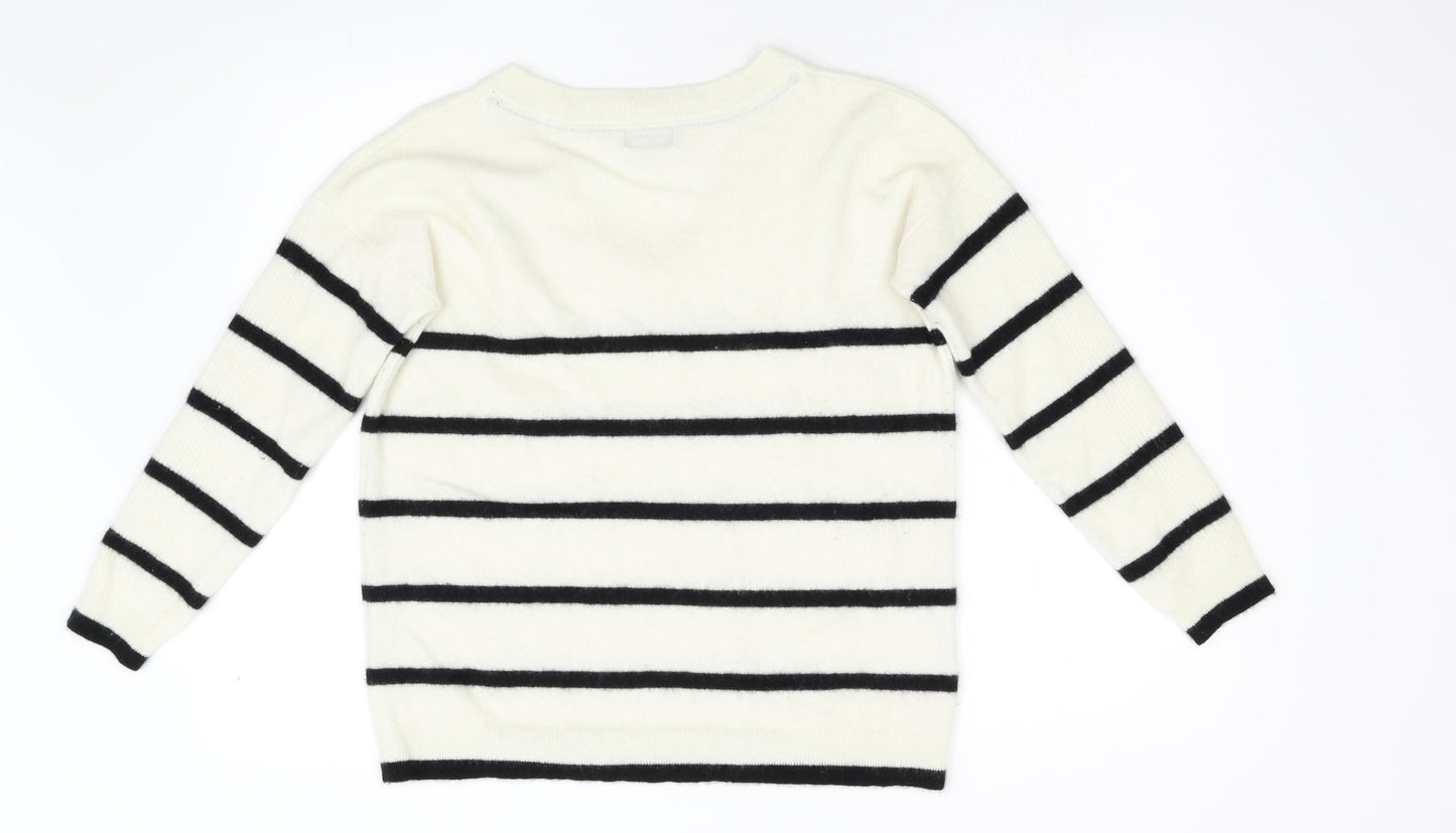 F&F Womens Ivory Striped  Pullover Jumper Size 12  - 100% Cashmere