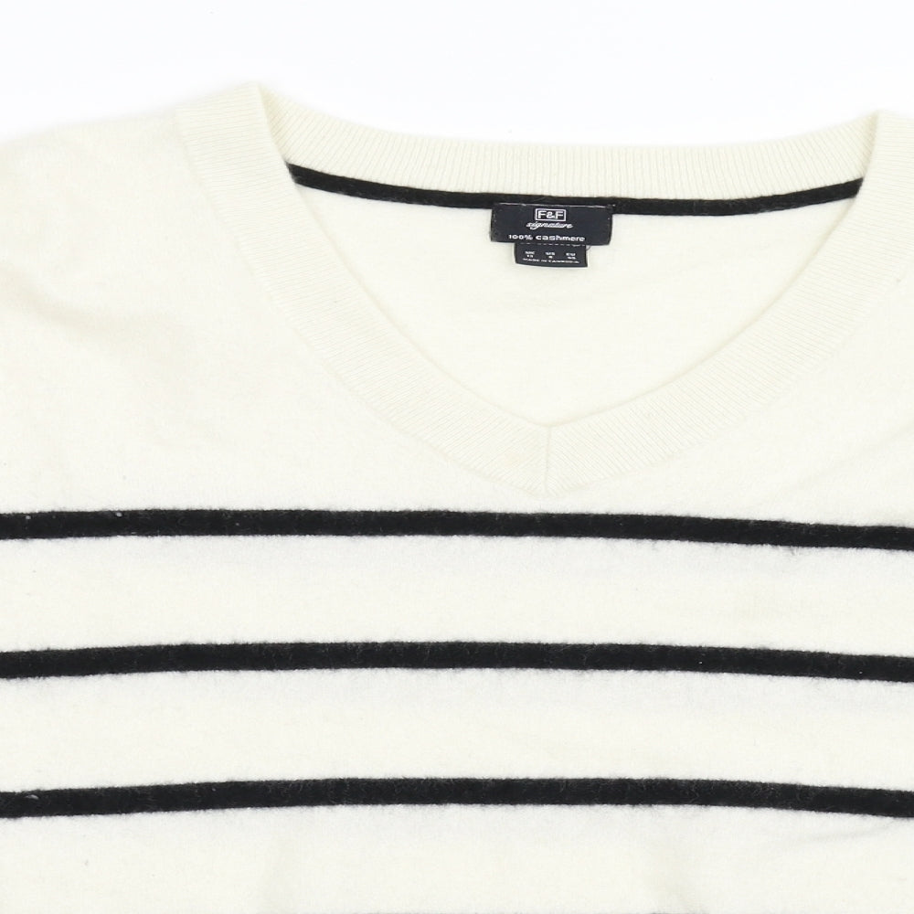 F&F Womens Ivory Striped  Pullover Jumper Size 12  - 100% Cashmere