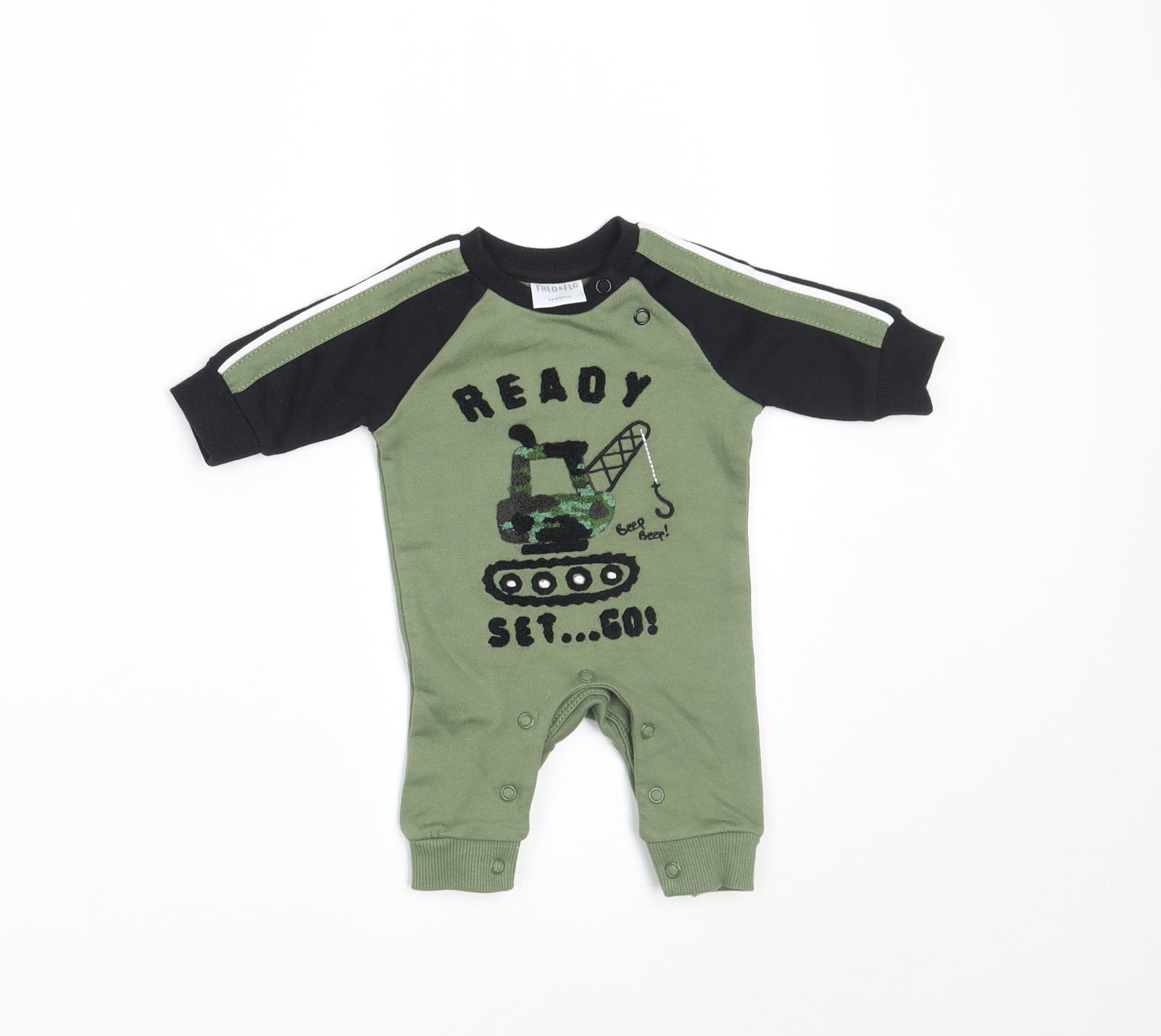 F&F Boys Green   Romper One-Piece Size Newborn  - READY STEADY GO