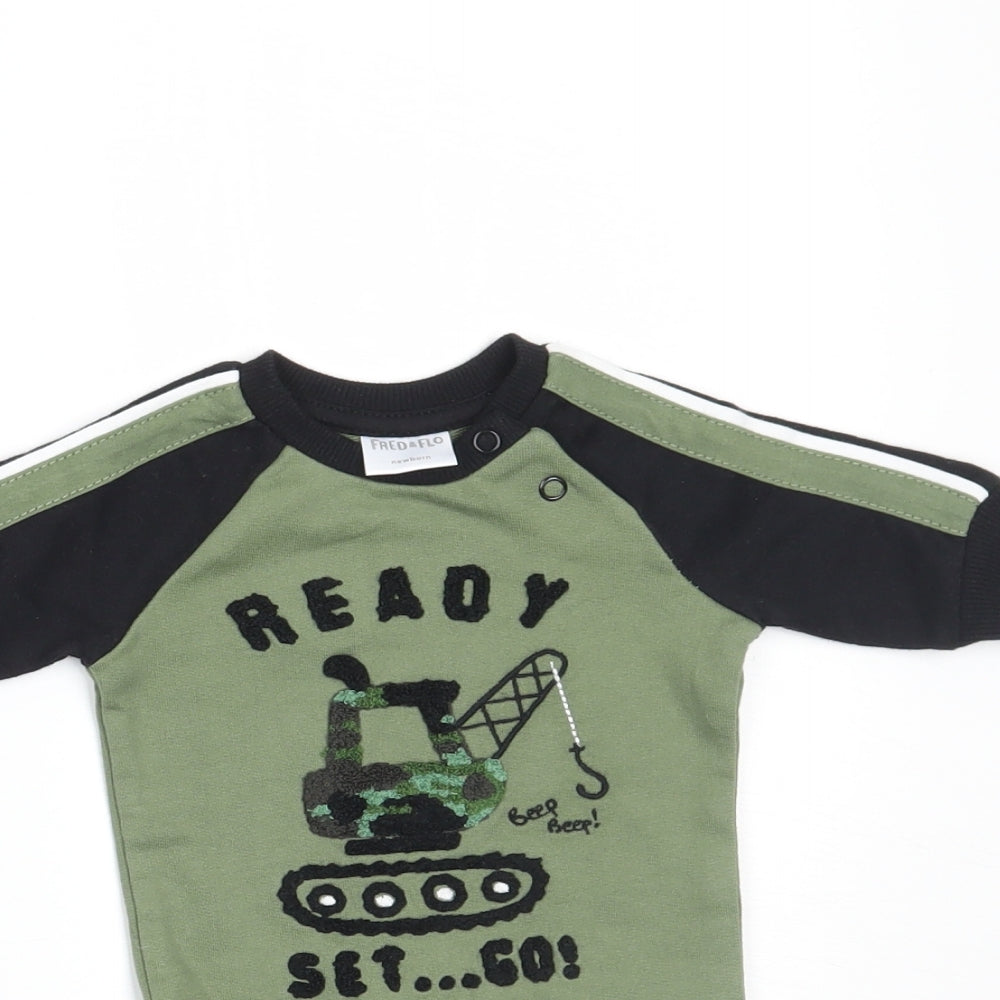 F&F Boys Green   Romper One-Piece Size Newborn  - READY STEADY GO
