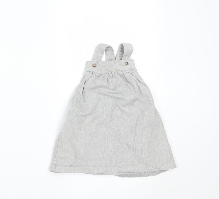Marks and Spencer Girls Silver  Corduroy Pinafore/Dungaree Dress  Size 3-6 Months