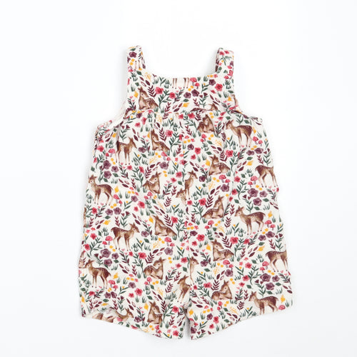 F&F Girls White Geometric Corduroy Dungaree One-Piece Size 18-24 Months  - DUNGAREES SHORTS