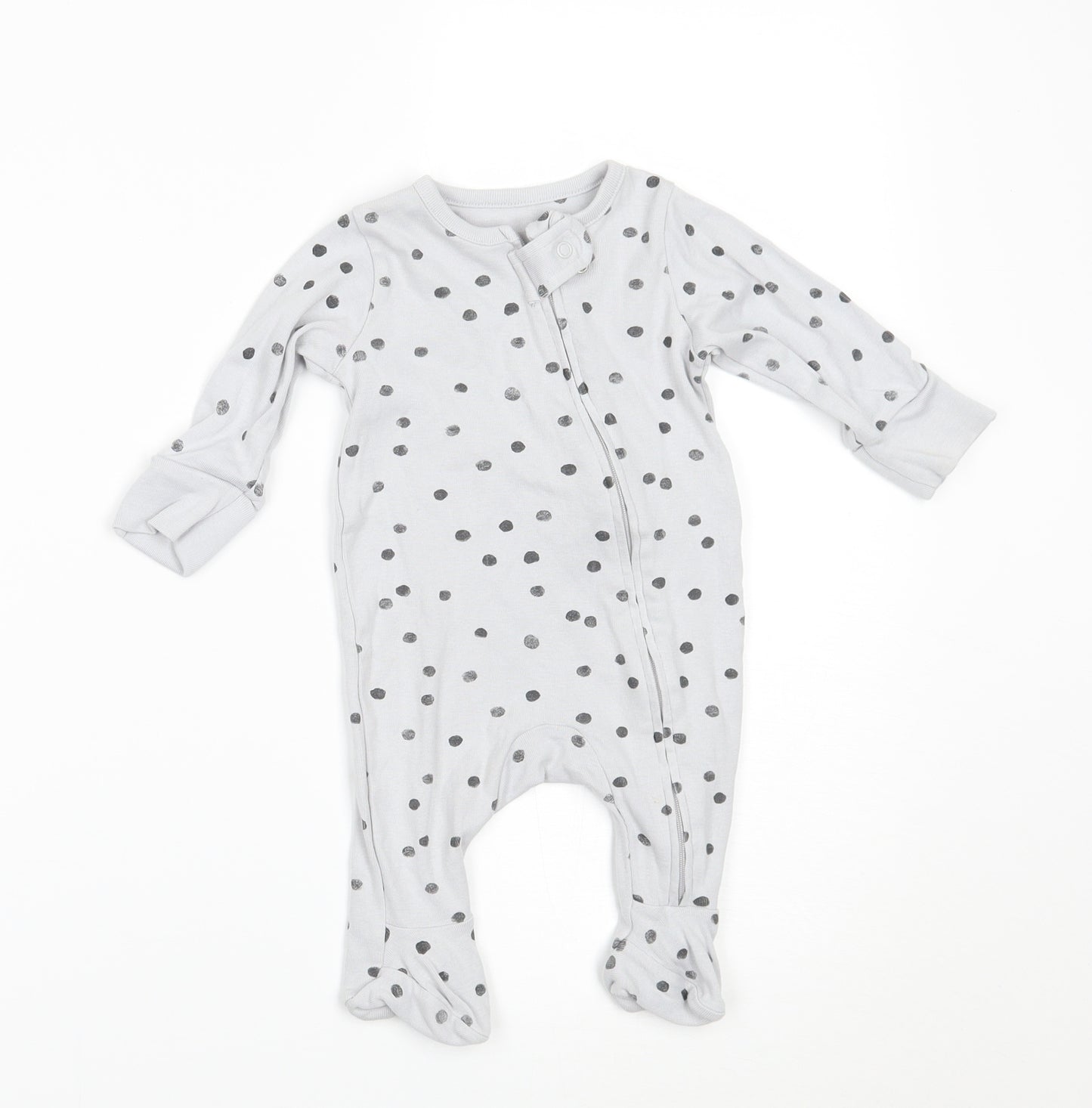 Marks and Spencer Baby Grey Polka Dot  Babygrow One-Piece Size 0-3 Months  - BUILT IN MITTENS