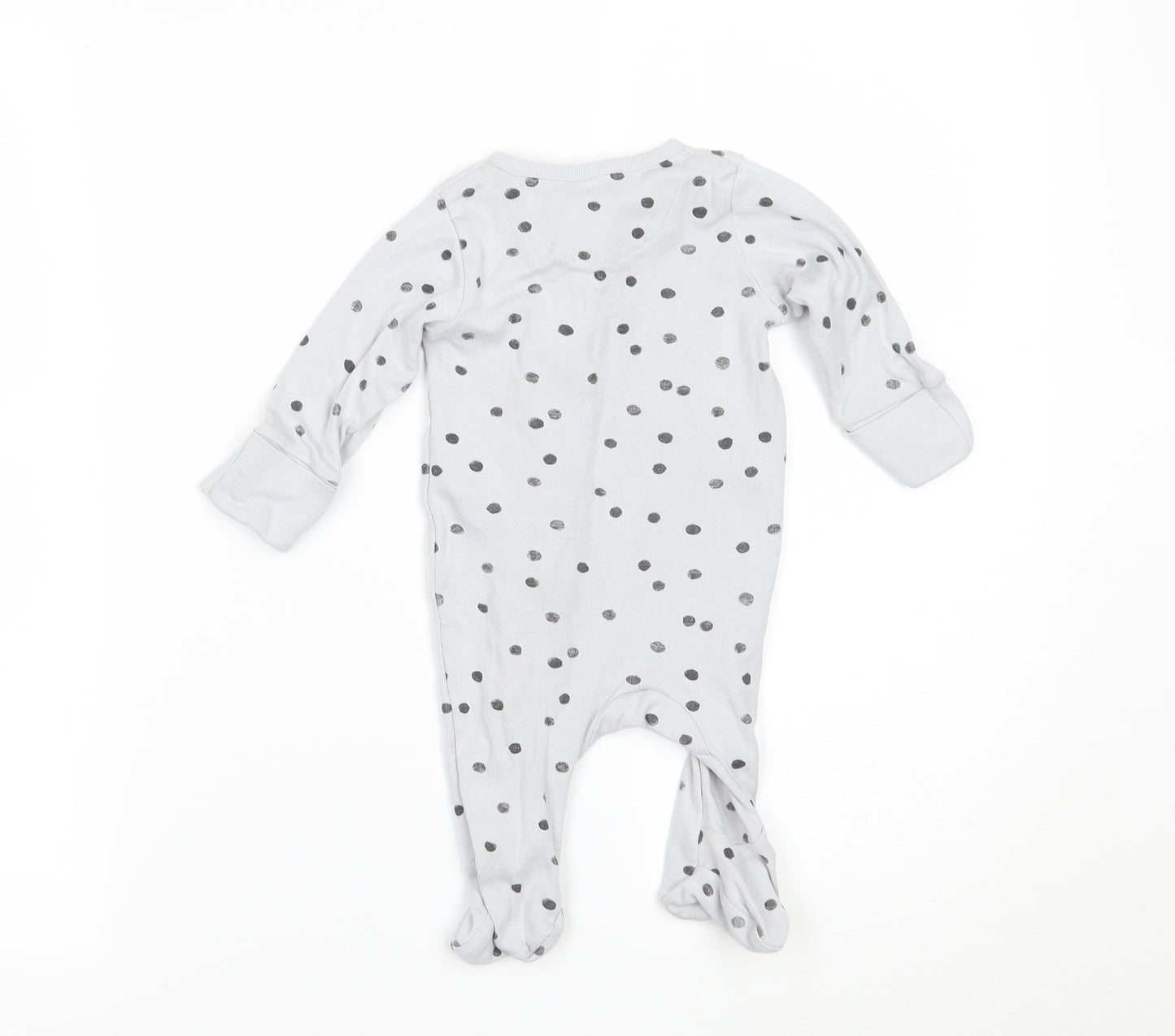 Marks and Spencer Baby Grey Polka Dot  Babygrow One-Piece Size 0-3 Months  - BUILT IN MITTENS