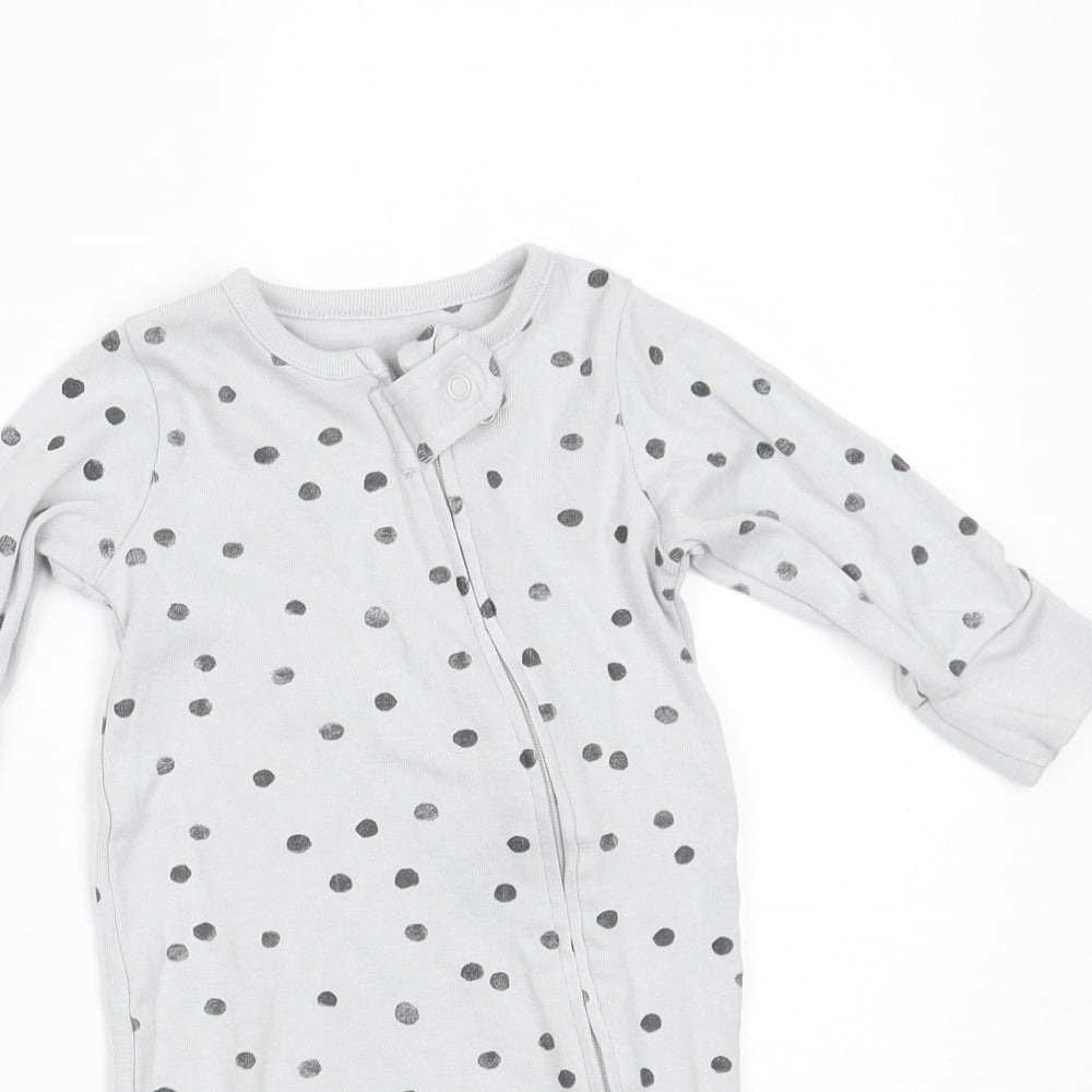 Marks and Spencer Baby Grey Polka Dot  Babygrow One-Piece Size 0-3 Months  - BUILT IN MITTENS
