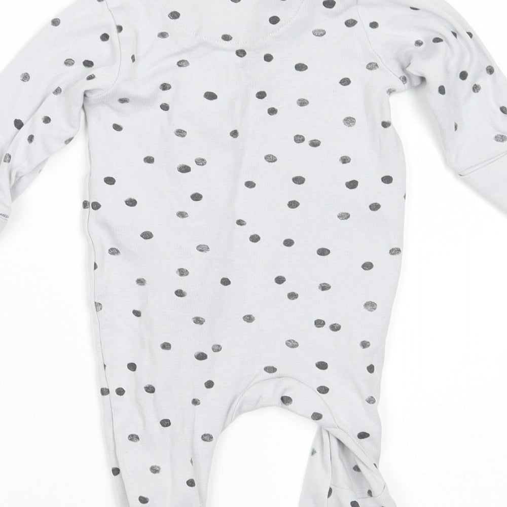 Marks and Spencer Baby Grey Polka Dot  Babygrow One-Piece Size 0-3 Months  - BUILT IN MITTENS