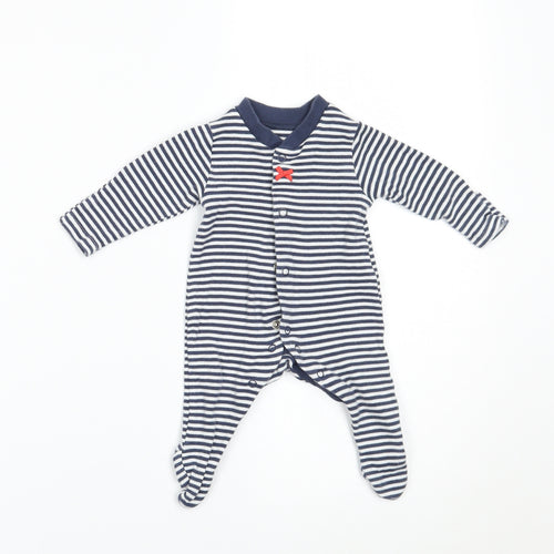 Marks and Spencer Girls Blue Striped  Babygrow One-Piece Size Newborn  - BUILT IN MITTENS