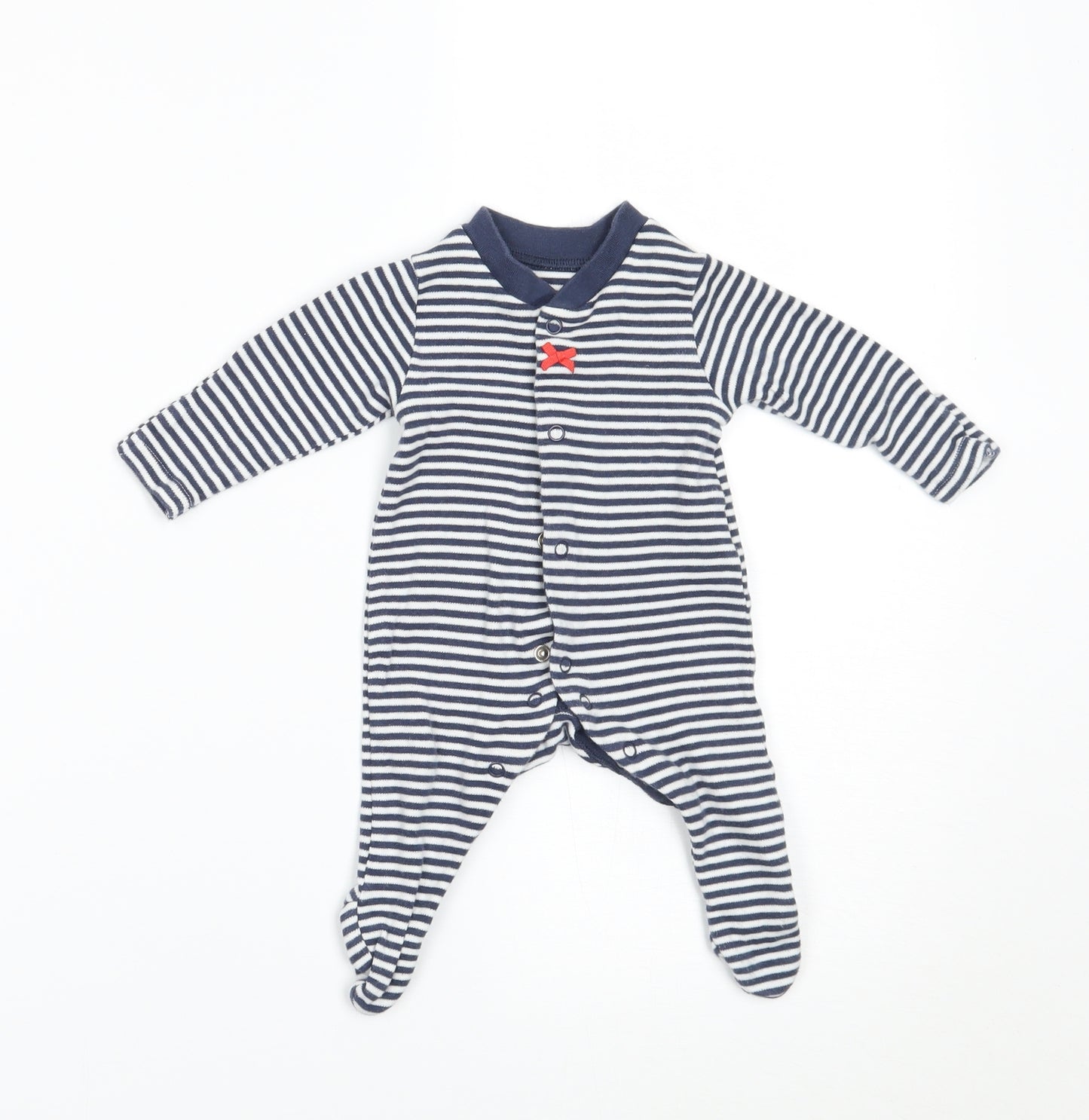 Marks and Spencer Girls Blue Striped  Babygrow One-Piece Size Newborn  - BUILT IN MITTENS