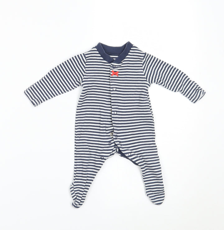 Marks and Spencer Girls Blue Striped  Babygrow One-Piece Size Newborn  - BUILT IN MITTENS