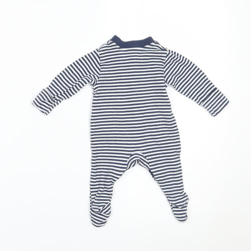Marks and Spencer Girls Blue Striped  Babygrow One-Piece Size Newborn  - BUILT IN MITTENS