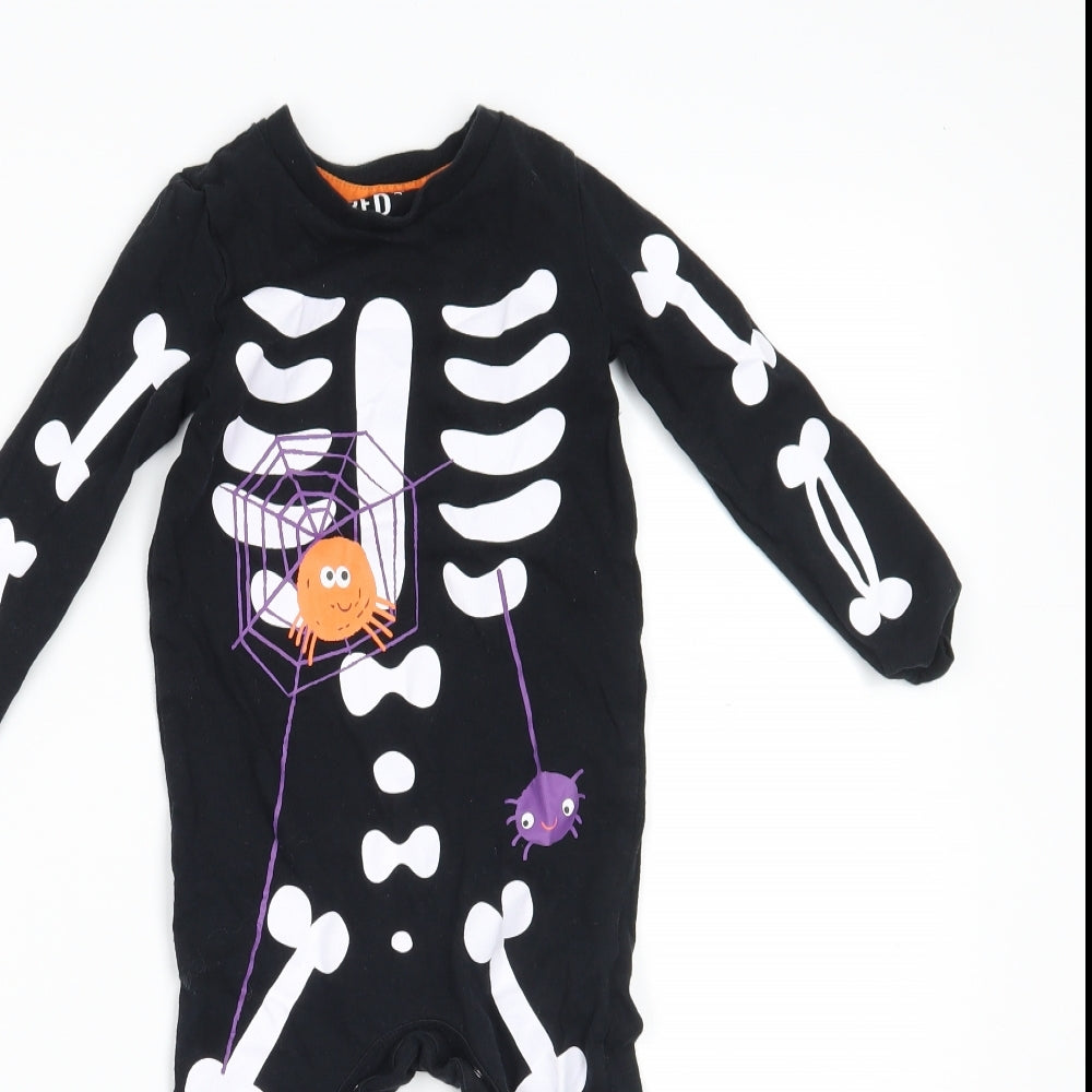 F&F Boys Black Geometric  Babygrow One-Piece Size 12-18 Months  - halloween