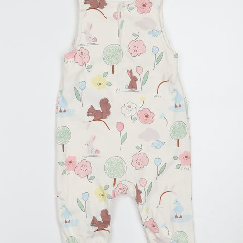 Marks and Spencer Girls Ivory Floral  Dungaree One-Piece Size 6-9 Months