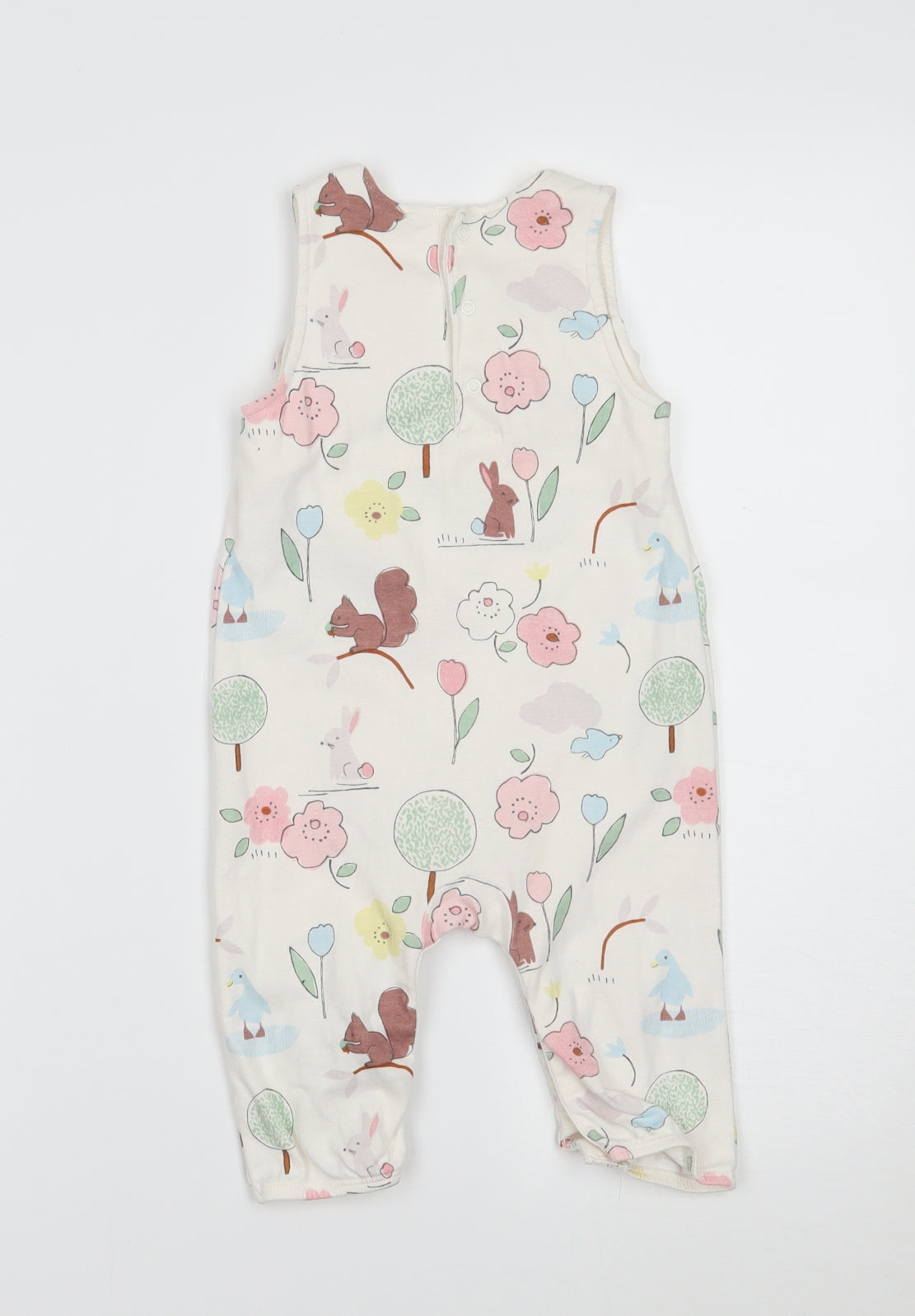 Marks and Spencer Girls Ivory Floral  Dungaree One-Piece Size 6-9 Months