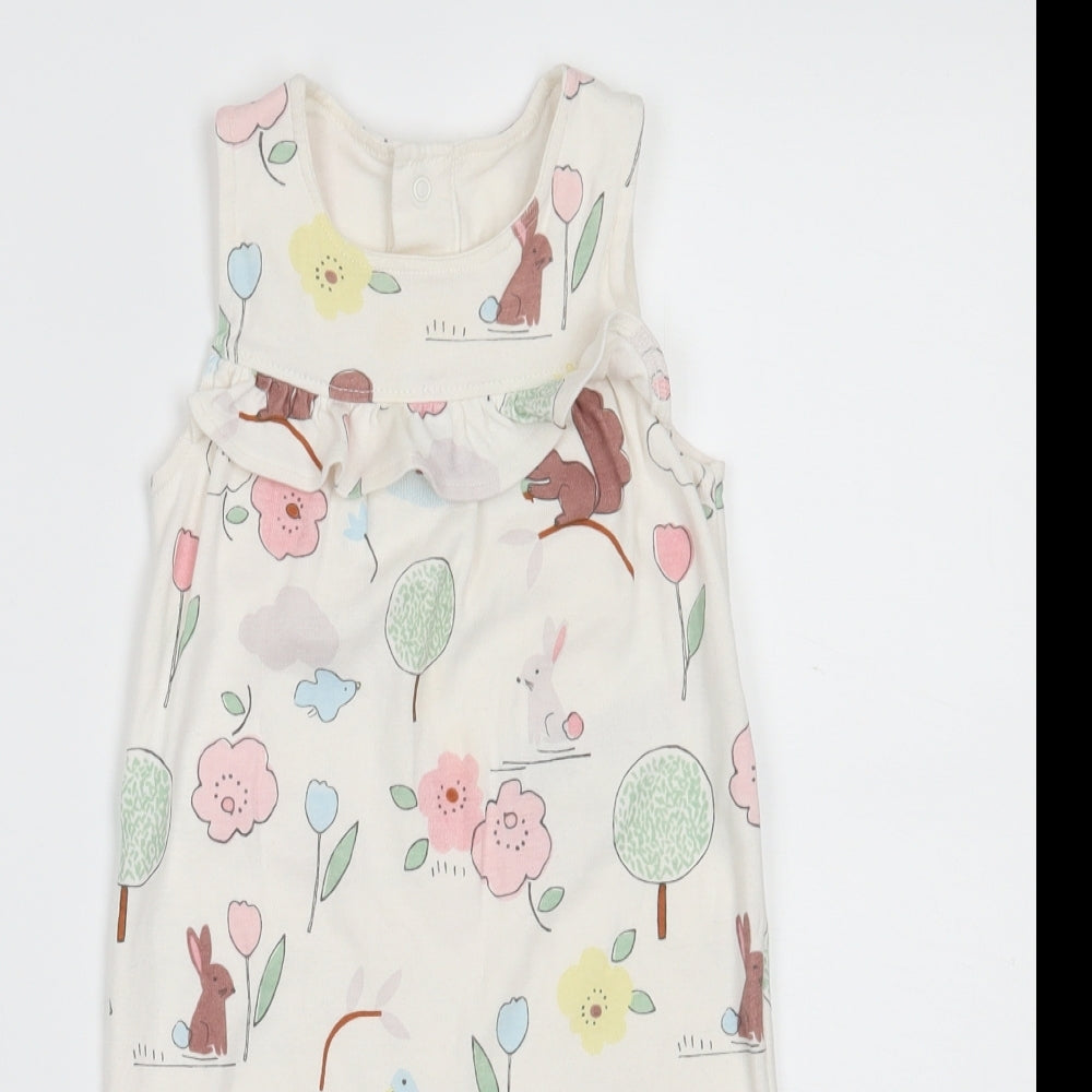 Marks and Spencer Girls Ivory Floral  Dungaree One-Piece Size 6-9 Months