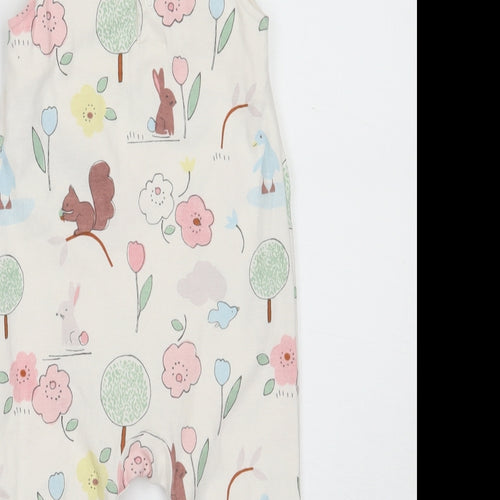 Marks and Spencer Girls Ivory Floral  Dungaree One-Piece Size 6-9 Months