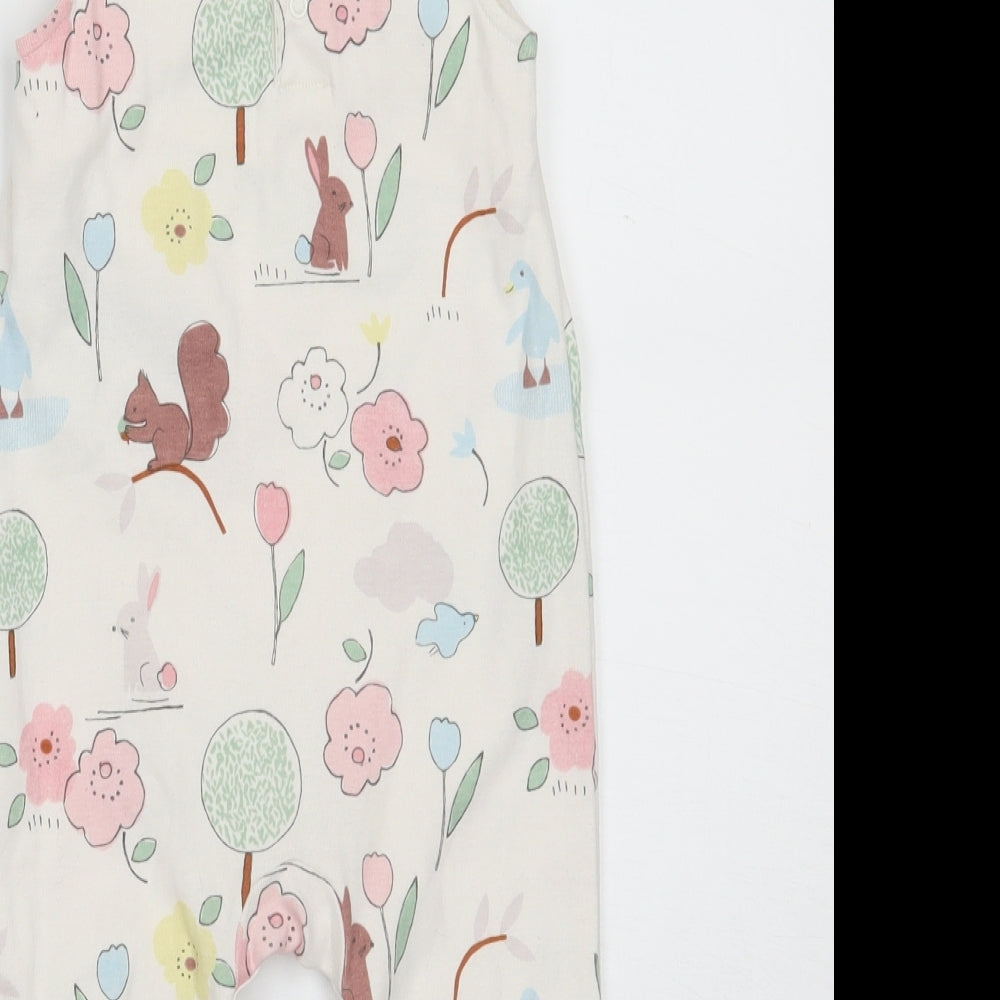 Marks and Spencer Girls Ivory Floral  Dungaree One-Piece Size 6-9 Months
