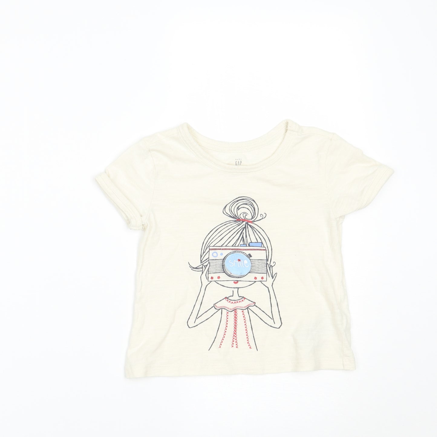 Gap Girls Ivory   Basic T-Shirt Size 2 Years  - smile