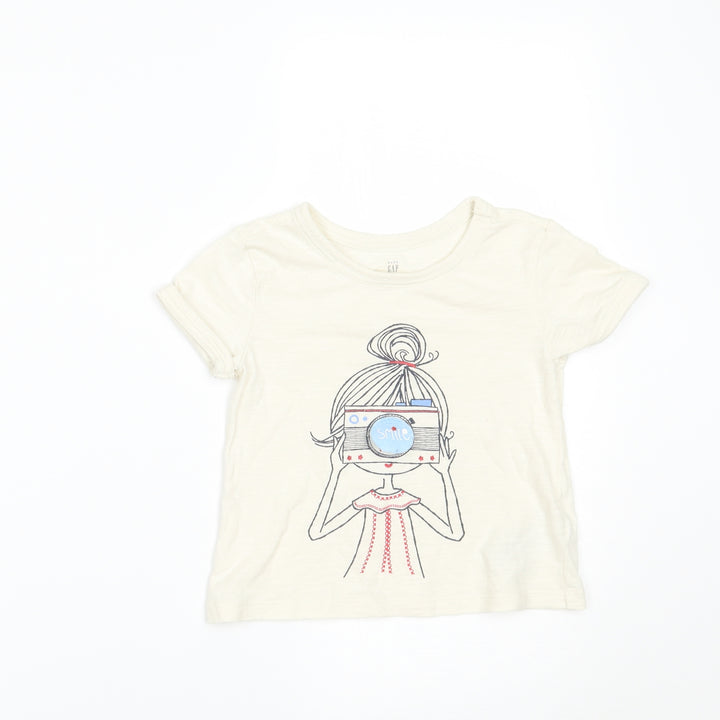 Gap Girls Ivory   Basic T-Shirt Size 2 Years  - smile