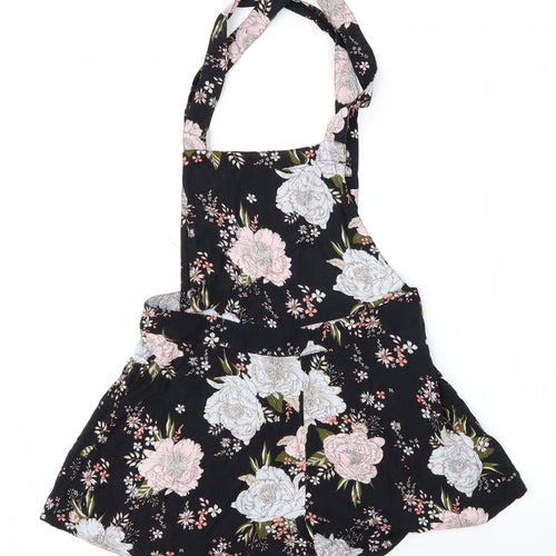 H&M Womens Black Floral  Dungaree Shorts Shorts Size 12