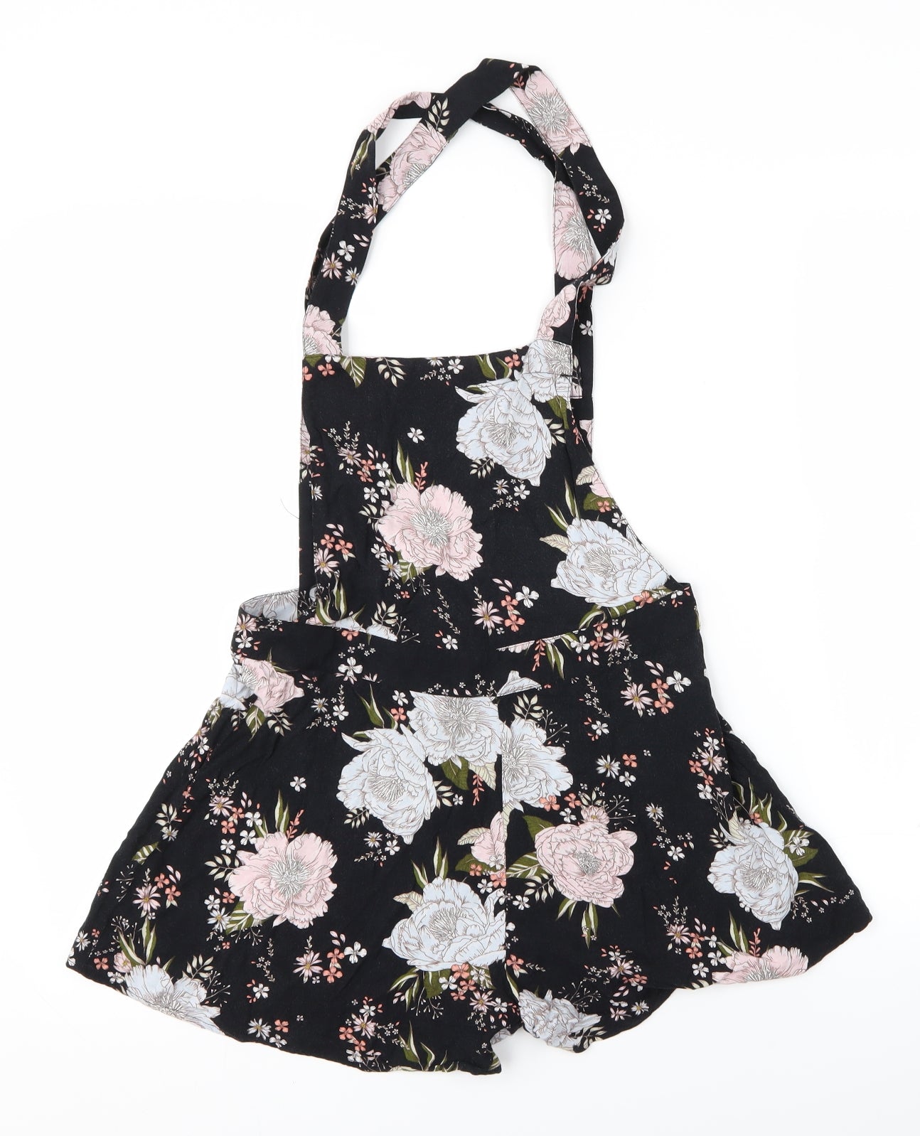 H&M Womens Black Floral  Dungaree Shorts Shorts Size 12