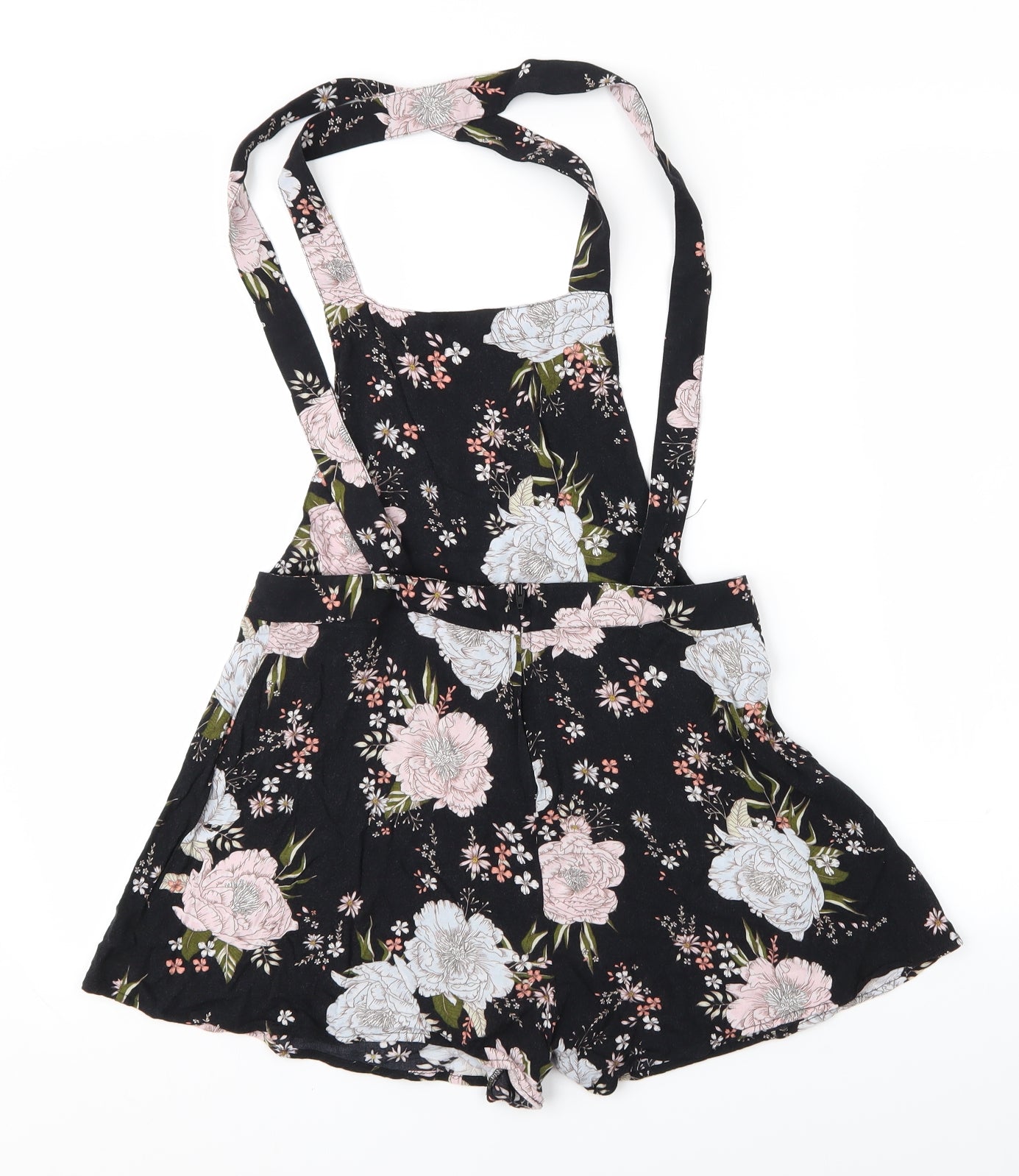 H&M Womens Black Floral  Dungaree Shorts Shorts Size 12