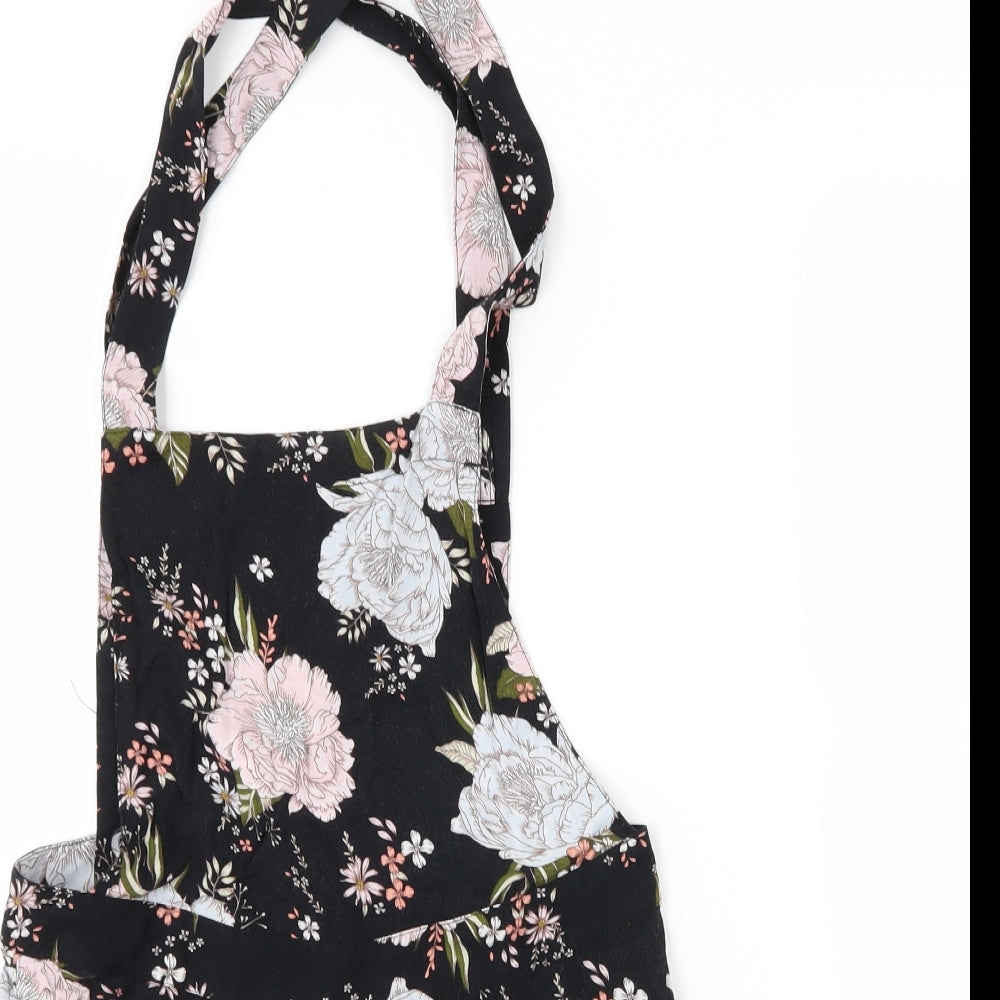 H&M Womens Black Floral  Dungaree Shorts Shorts Size 12
