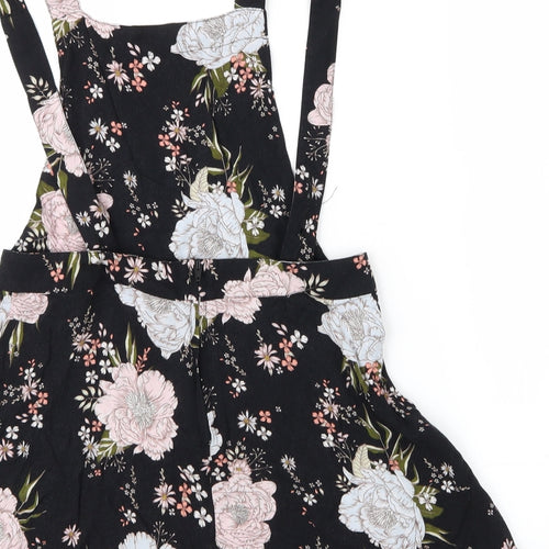 H&M Womens Black Floral  Dungaree Shorts Shorts Size 12