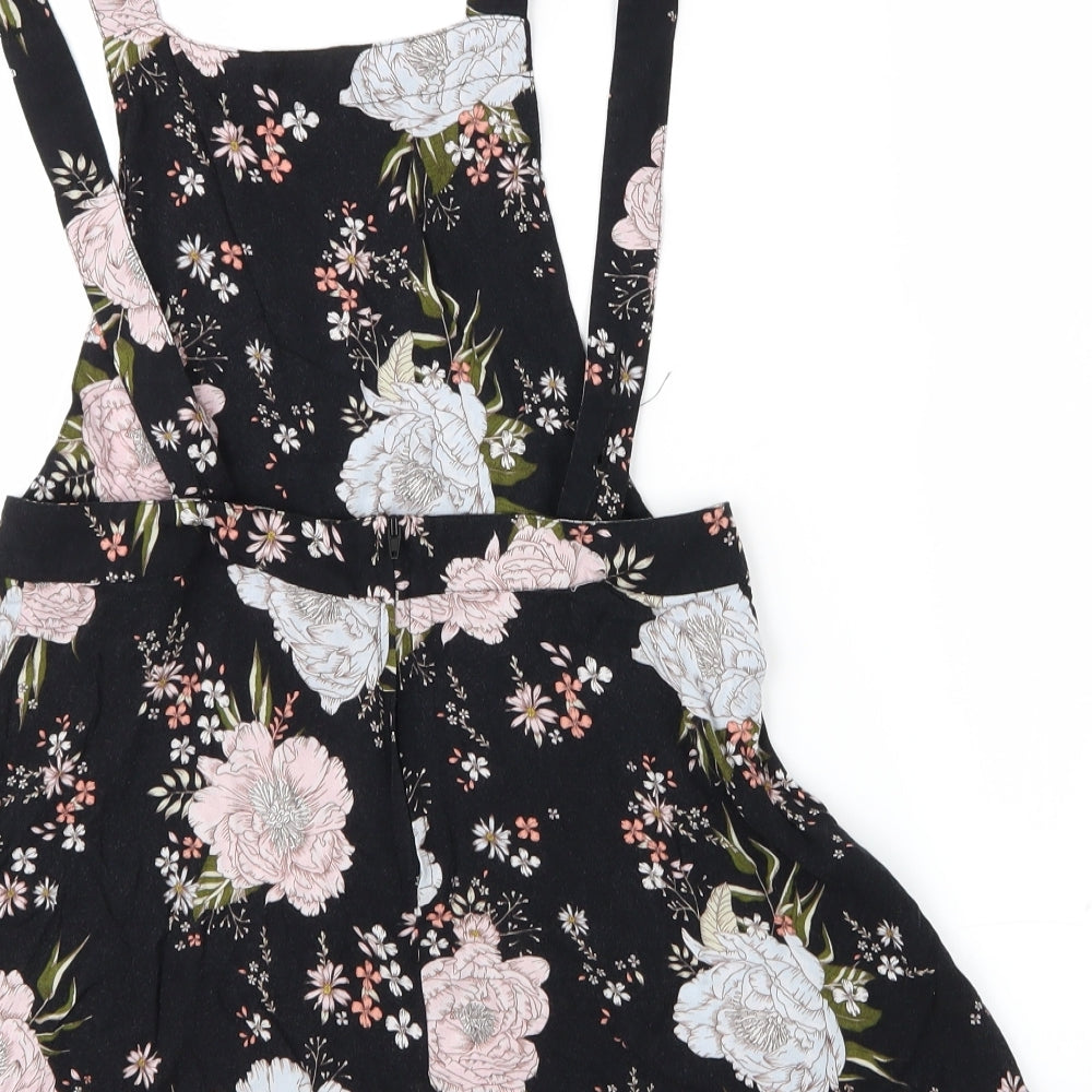 H&M Womens Black Floral  Dungaree Shorts Shorts Size 12