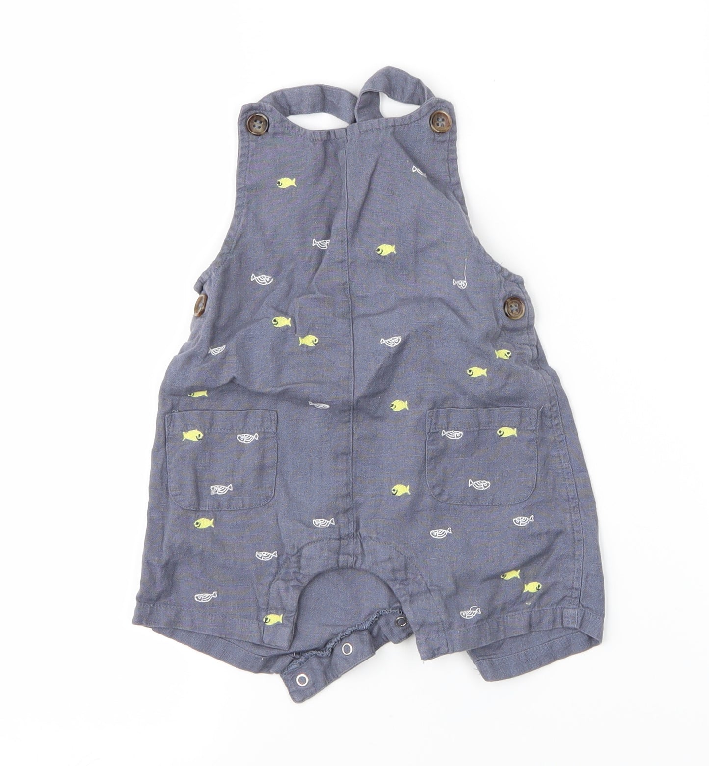 M&Co. Baby Grey   Dungaree One-Piece Size 6-9 Months  - Fish pattern