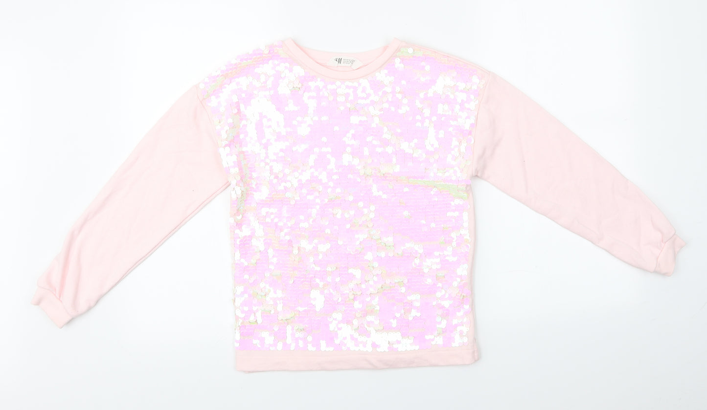 H&M Girls Pink Spotted  Pullover Jumper Size 9-10 Years