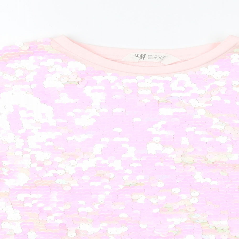 H&M Girls Pink Spotted  Pullover Jumper Size 9-10 Years