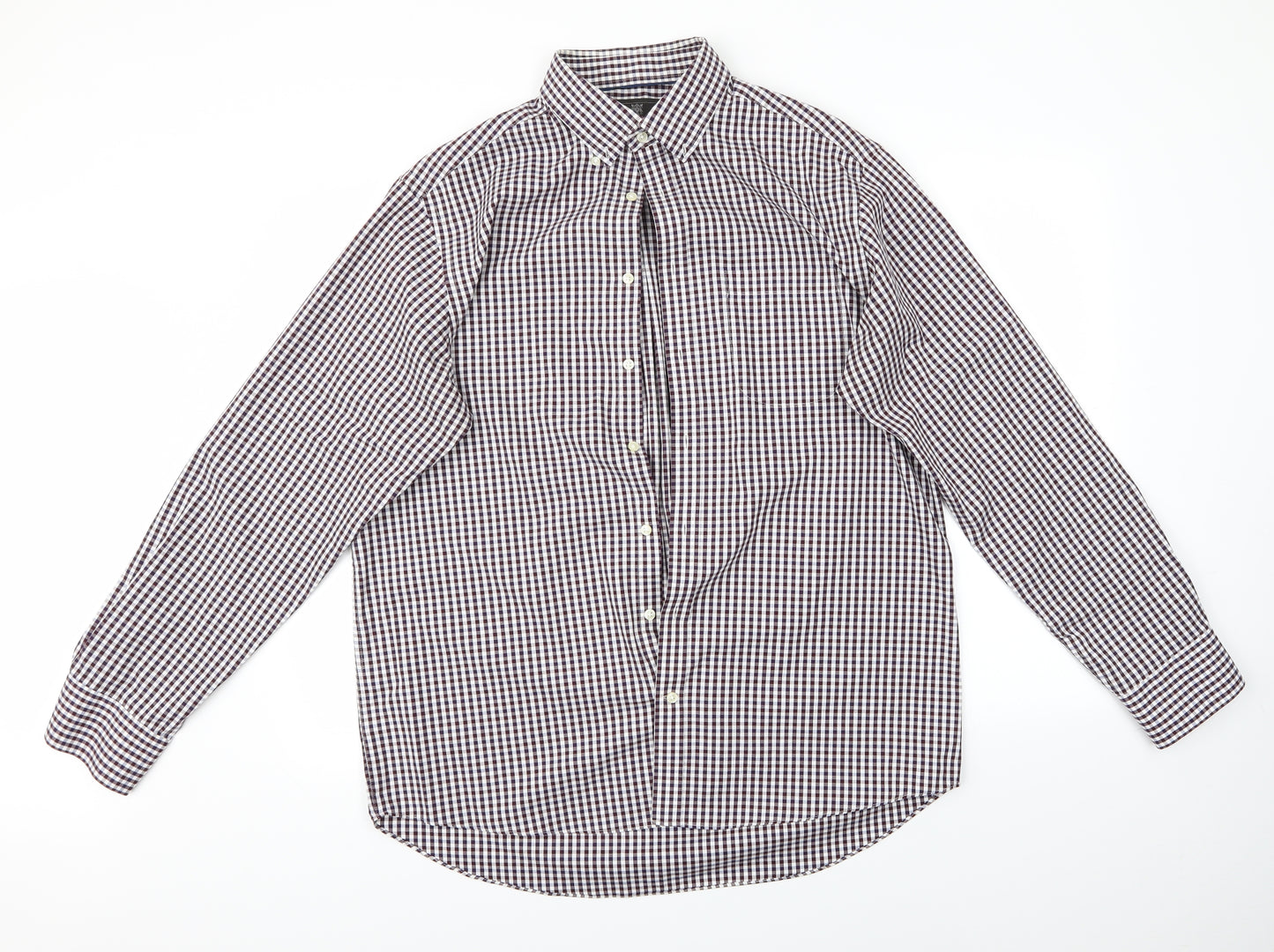M&S Mens Brown Check   Button-Up Size 16