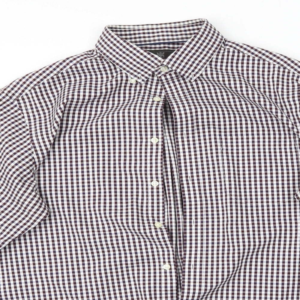 M&S Mens Brown Check   Button-Up Size 16