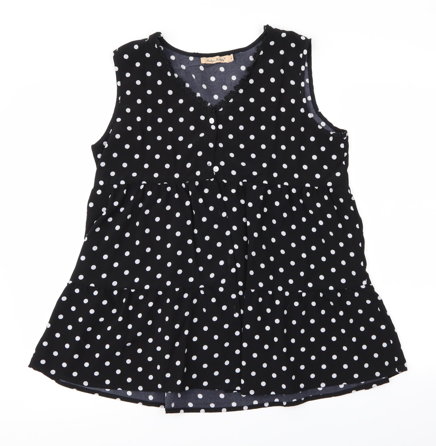 Melya Melody Womens Black Polka Dot  Basic Blouse Size L