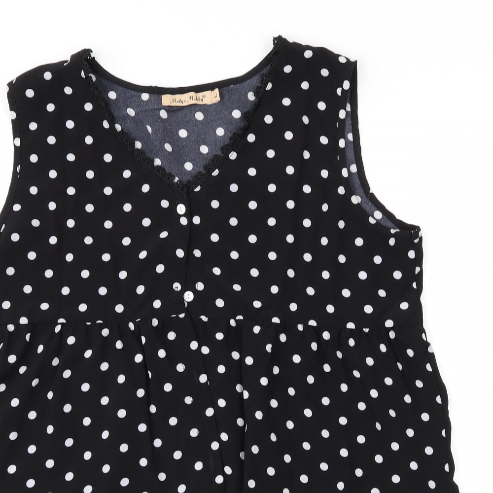 Melya Melody Womens Black Polka Dot  Basic Blouse Size L