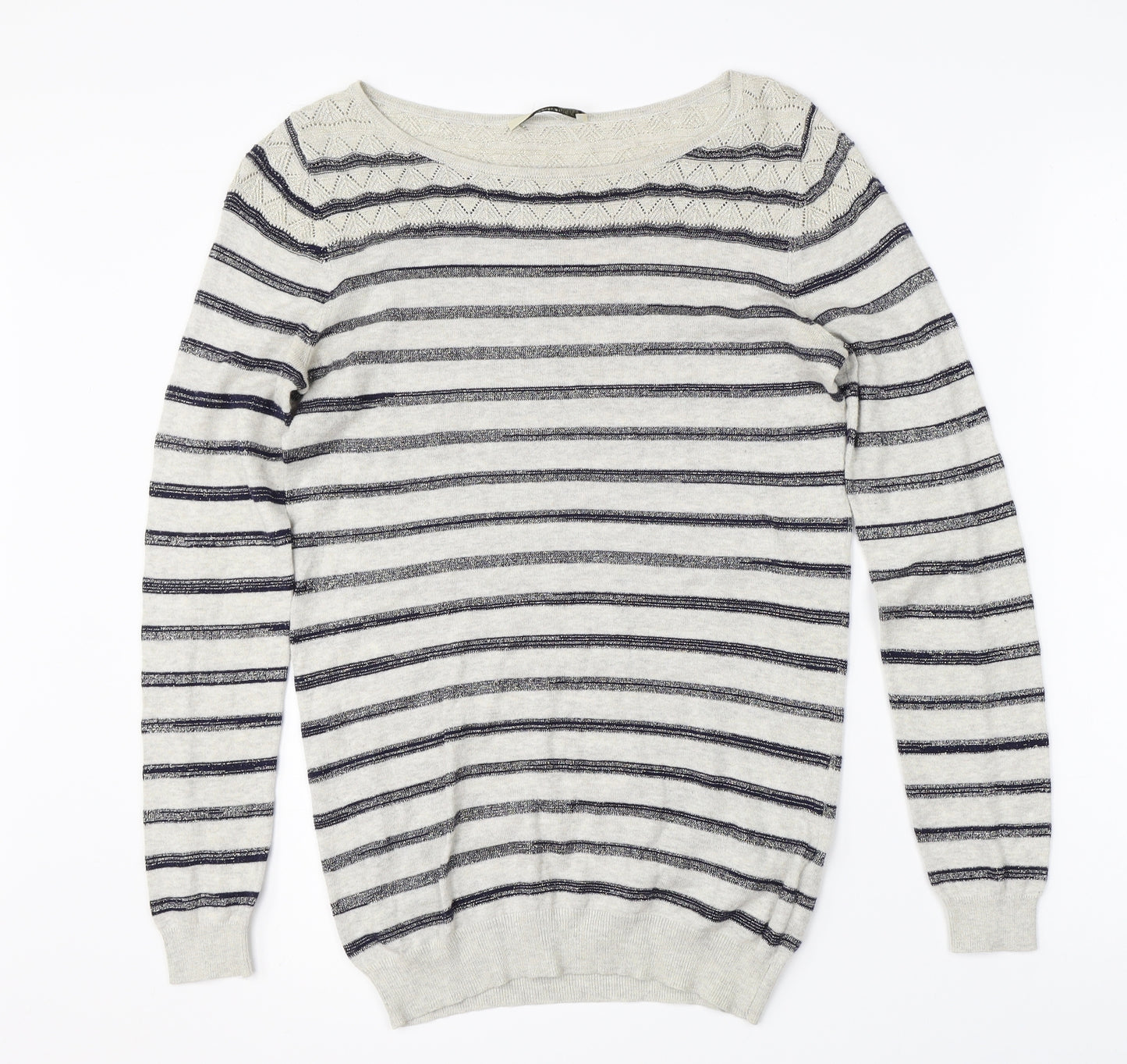 Oasis Womens Grey Striped  Pullover Jumper Size S