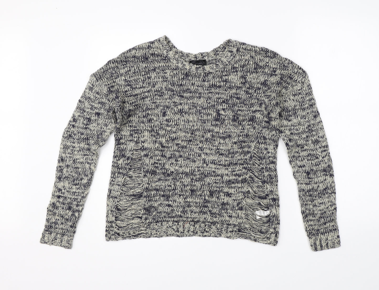 Topshop Womens White Herringbone Knit Pullover Jumper Size 8