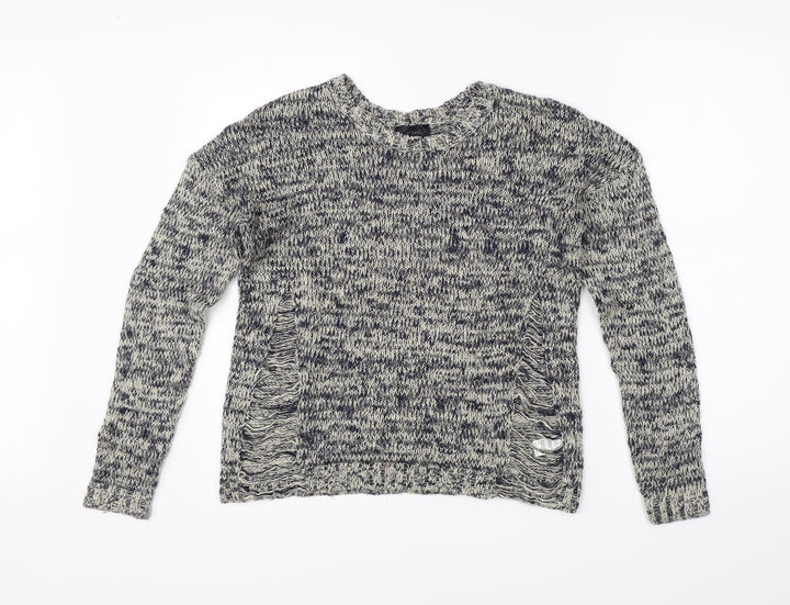 Topshop Womens White Herringbone Knit Pullover Jumper Size 8